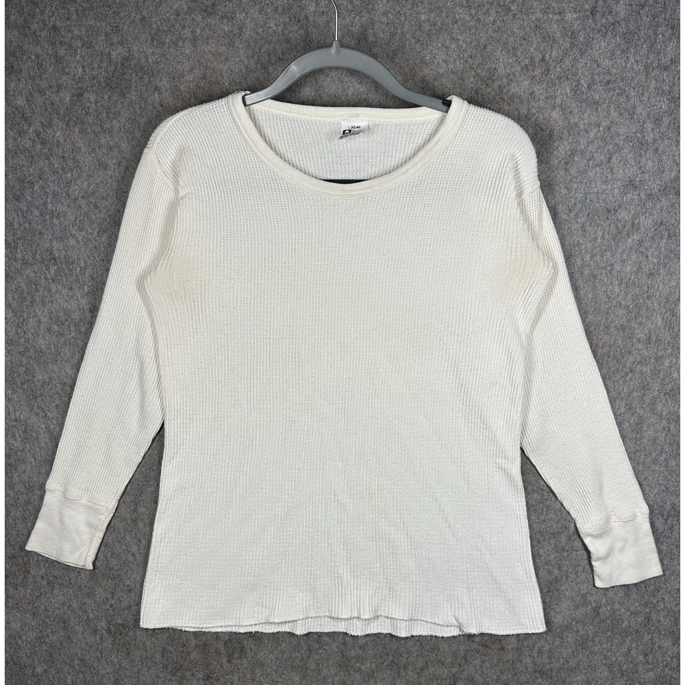 Vintage Deep North Thermal Shirt Mens L White Waffle Knit USA Cotton